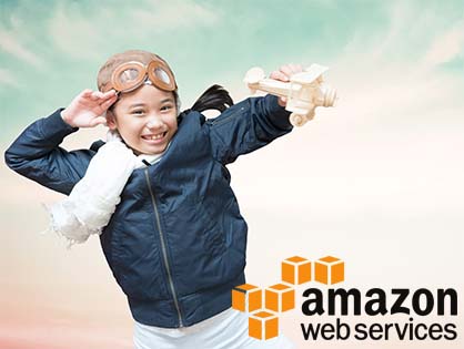 young girl playing wiht wooden airplane amazon aws